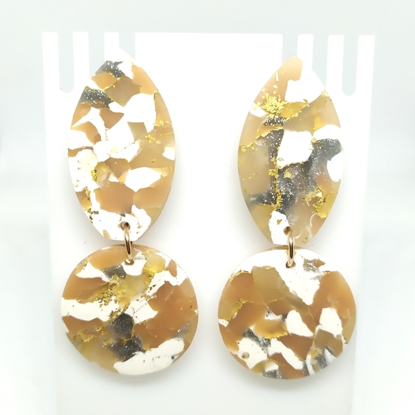 Marbled beige - Σκουλαρίκια από πολυμερή πηλό 6 - πηλός, κρεμαστά