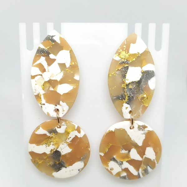 Marbled beige - Σκουλαρίκια από πολυμερή πηλό 6 - πηλός, κρεμαστά - 2