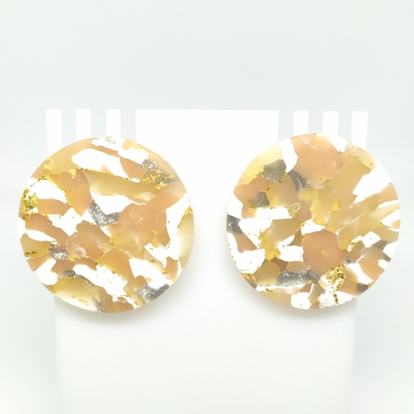 Marbled beige - Σκουλαρίκια από πολυμερή πηλό 11 - πηλός, γεωμετρικά σχέδια, καρφωτά