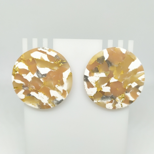 Marbled beige - Σκουλαρίκια από πολυμερή πηλό 11 - πηλός, γεωμετρικά σχέδια, καρφωτά - 2