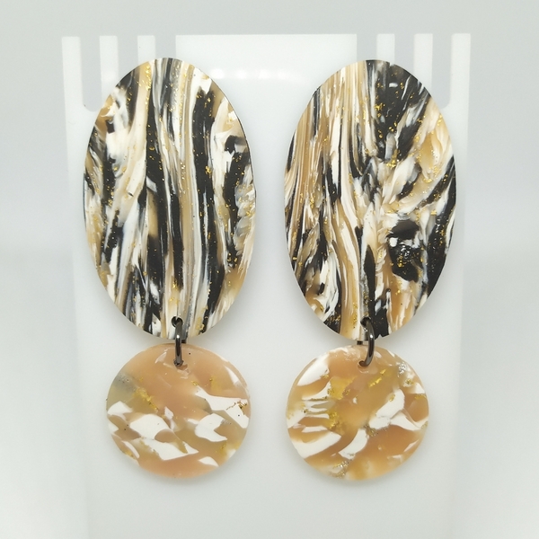 Marbled beige - Σκουλαρίκια από πολυμερή πηλό 8 - πηλός, κρεμαστά - 2