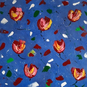 Χειροποίητος πίνακας ζωγραφικης με λουλούδια abstract σε μπλε αποχρωσεις-Υψοςκαι πλάτος 40εκ-βάθος4εκ - πίνακες & κάδρα, πίνακες ζωγραφικής