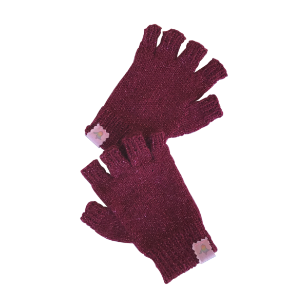 πλεκτά γάντια με μισά δάχτυλα μπορντό, 8 x 15 εκ - ακρυλικό