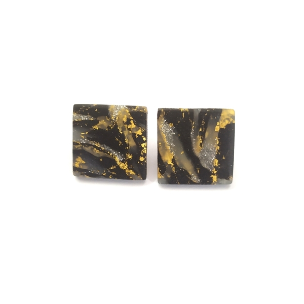 Marbled black - Σκουλαρίκια από πολυμερή πηλό17 - πηλός, καρφωτά