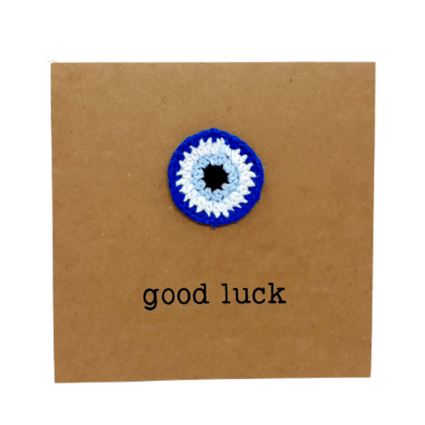 Ευχετήρια κάρτα με πλεκτό "μάτι" - Good Luck - μάτι, evil eye, ματάκια, γενική χρήση