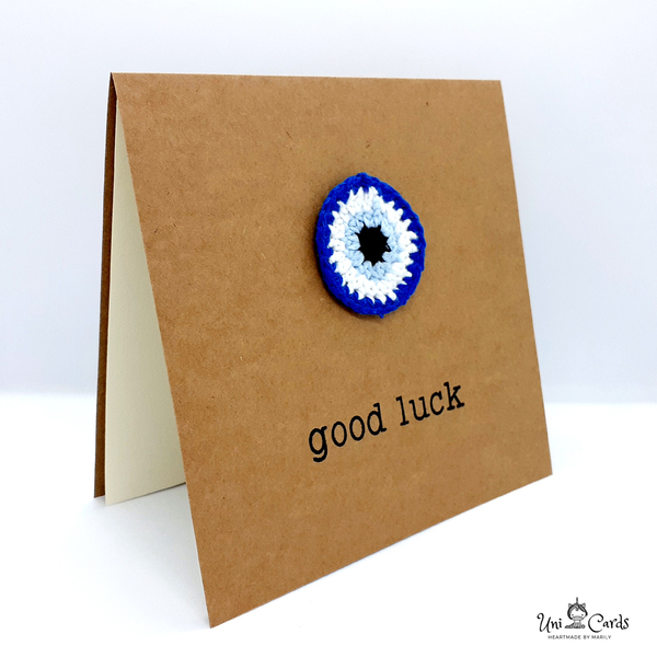 Ευχετήρια κάρτα με πλεκτό "μάτι" - Good Luck - μάτι, evil eye, ματάκια, γενική χρήση - 2