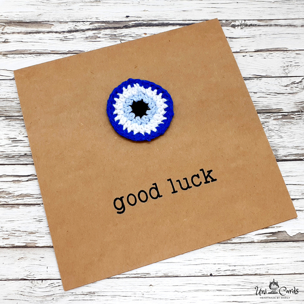 Ευχετήρια κάρτα με πλεκτό "μάτι" - Good Luck - μάτι, evil eye, ματάκια, γενική χρήση - 4