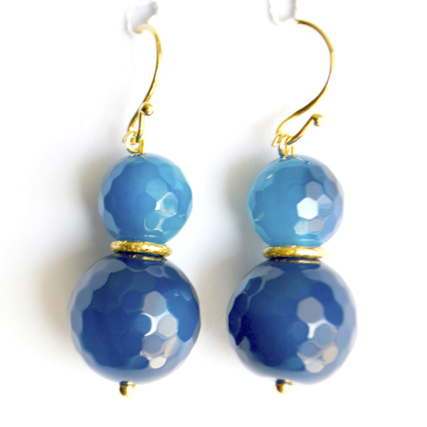 Κοντά σκουλαρίκια με μπλε jade - ημιπολύτιμες πέτρες, μικρά, κρεμαστά - 2