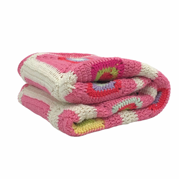 Κουβέρτα λίκνου & κούνιας καρότσι χειροποίητη πλέκτη ροζ 0,90x0,90 - δώρο, βρεφικά, προίκα μωρού - 2