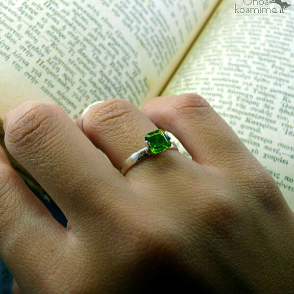 " Silver Green Peridot " - Χειροποίητο ασημένιο 925 δαχτυλίδι με ημιπολύτιμο λίθο Περίδοτο (8mm) ! - ημιπολύτιμες πέτρες, ασήμι 925, μικρά, σταθερά - 3