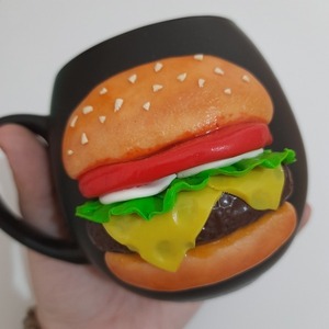 Τρισδιάστατη κούπα burger από πολυμερικό πηλό - πηλός, πορσελάνη, κούπες & φλυτζάνια, φαγητό - 2