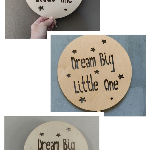 Επιτοίχειο ξύλινο μπαλόνι "Dream big little one" 25 εκατοστά - πίνακες & κάδρα, παιδικά κάδρα - 3