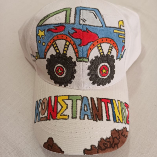παιδικό καπέλο jockey με όνομα και θέμα ' monster trucks ' ( αυτοκίνητα ) - αγόρι, όνομα - μονόγραμμα, καπέλα, αυτοκίνητα - 2