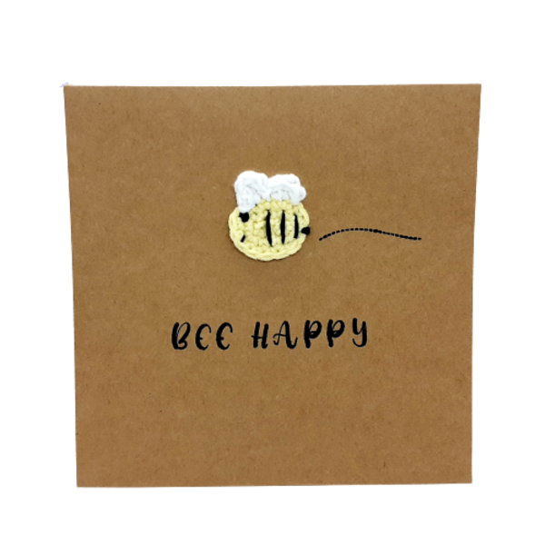 Ευχετήρια κάρτα με πλεκτή μελισσούλα - crochet, γενέθλια, γενική χρήση