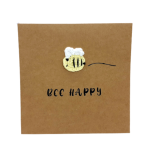 Ευχετήρια κάρτα με πλεκτή μελισσούλα - crochet, γενέθλια, γενική χρήση