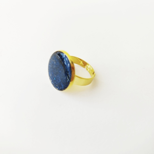 Δαχτυλίδι επίχρυσο με μπλε γκλίτερ - γυαλί, επιχρυσωμένα, μικρά, μπρούντζος, αυξομειούμενα, φθηνά - 4