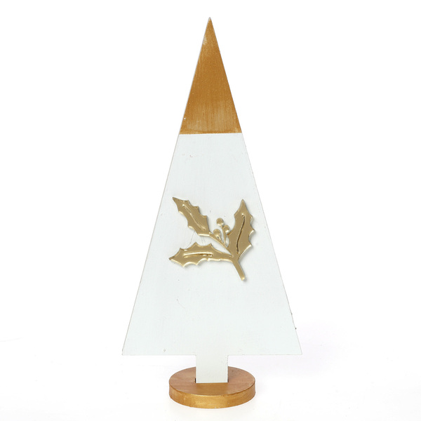 Ξύλινο χριστουγεννιάτικο δέντρο με χρυσά φύλλα - ξύλο, διακοσμητικά