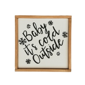 "baby it's cold outside" - Ξύλινη πινακίδα 22 × 22 εκ. για το καθιστικό / το υπνοδωμάτιο - πίνακες & κάδρα, χριστουγεννιάτικο, χιονονιφάδα, χειμώνας