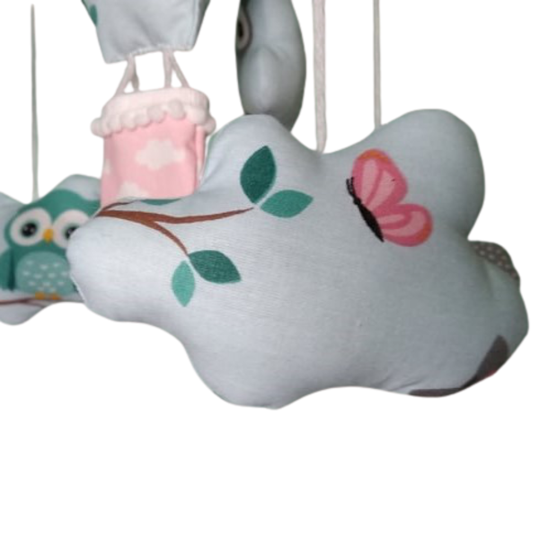 Μόμπιλε υφασμάτινο αερόστατο με κουκουβάγιες και συννεφάκια - κορίτσι, κουκουβάγια, μόμπιλε, ζωάκια - 4