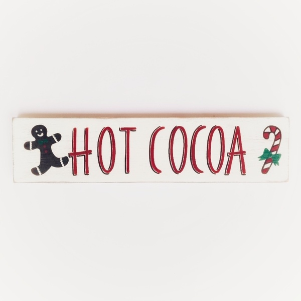 "Hot cocoa" - Χριστουγεννιάτικη ξύλινη πινακίδα 10 × 40 εκ. - ξύλο, διακοσμητικά, χριστουγεννιάτικα δώρα