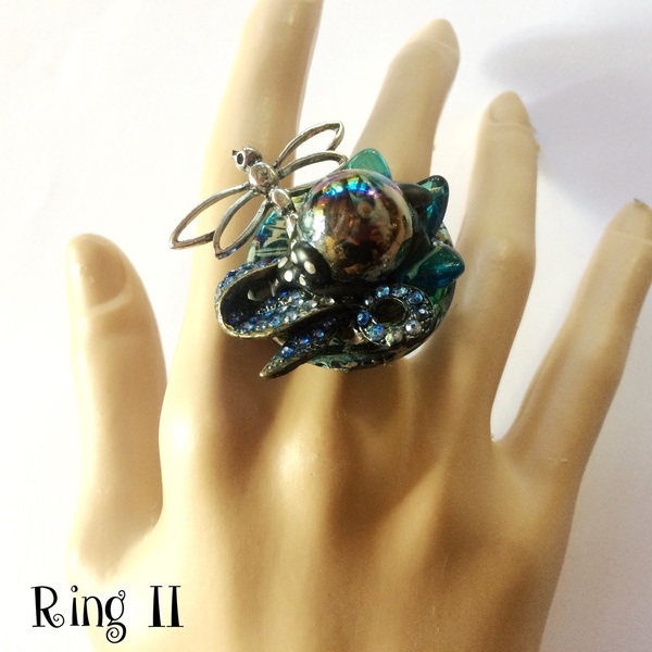 Δαχτυλίδι με λιβελούλα σε 2 εκδοχές - κορίτσι, εντυπωσιακά, μεγάλα, αυξομειούμενα, φθηνά - 3
