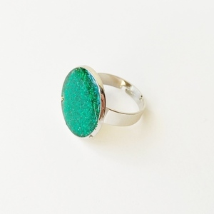 Δαχτυλίδι στρογγυλό με πράσινο γκλίτερ - γυαλί, αυξομειούμενα, φθηνά - 2