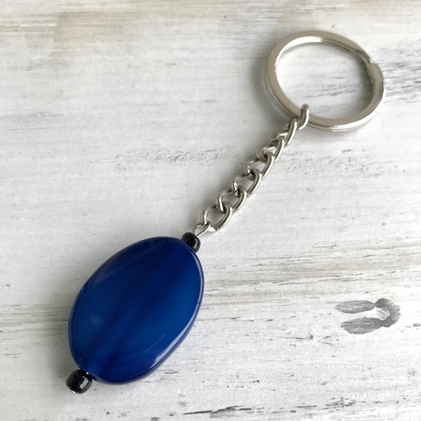 Μπρελόκ κλειδιών κρίκος με Αχάτη Μπλε - ημιπολύτιμες πέτρες, αχάτης, αυτοκινήτου, σπιτιού - 2