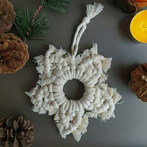 Boho μακραμέ χιονονιφάδα (030) - νήμα, μακραμέ, χιονονιφάδα, χριστουγεννιάτικα δώρα, στολίδια - 2