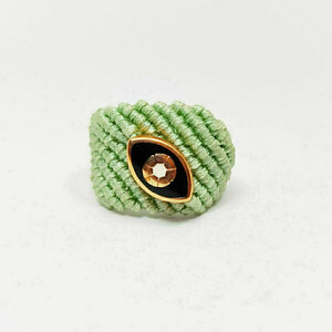 Χειροποίητο δαχτυλίδι μακραμέ πράσινο ανοιχτό με στοιχείο μάτι - μακραμέ, boho, μεγάλα, αυξομειούμενα, φθηνά