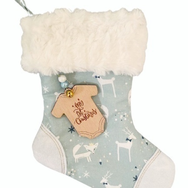 Χριστουγεννιάτικη κάλτσα "My First Christmas" - Βεραμάν - διακοσμητικά, πρώτα Χριστούγεννα