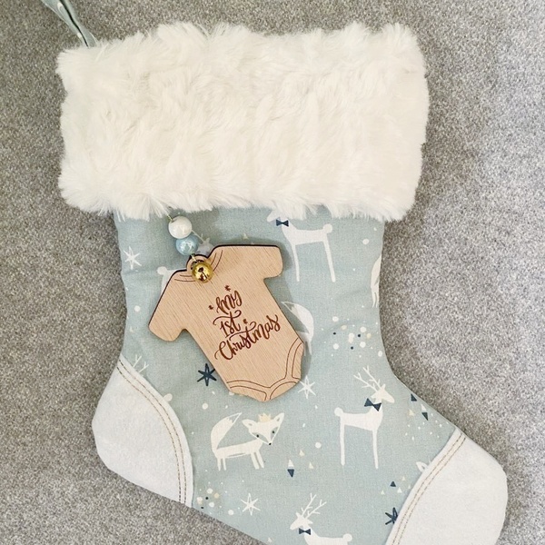 Χριστουγεννιάτικη κάλτσα "My First Christmas" - Βεραμάν - διακοσμητικά, πρώτα Χριστούγεννα - 2