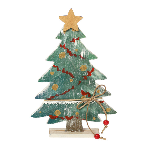 Επιτραπέζιο ξύλινο χριστουγεννιάτικο δέντρο ζωγραφισμένο στο χέρι - ξύλο, στολίδι, διακοσμητικά, δέντρο