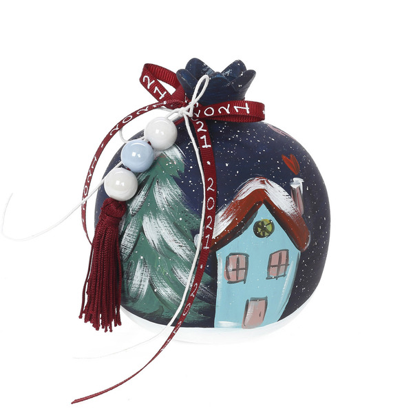 Κεραμικό ρόδι ζωγραφισμένο στο χέρι με σπιτάκι - πηλός, ρόδι, χριστουγεννιάτικα δώρα, γούρια