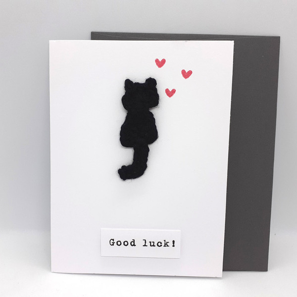 Ευχετήρια κάρτα (βελονάκι) - Μαύρη Γάτα - γάτα, γατούλα, γενική χρήση - 2