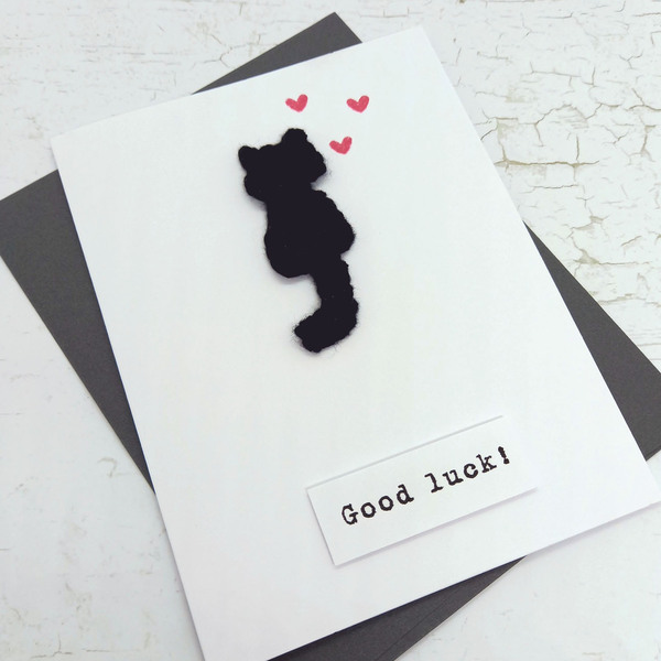 Ευχετήρια κάρτα (βελονάκι) - Μαύρη Γάτα - γάτα, γατούλα, γενική χρήση - 3