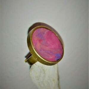 χειροποίητο κόσμημα δαχτυλίδι accesories pink+blue - abstract jewelry - πηλός, αυξομειούμενα, φθηνά - 3
