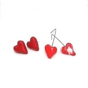 Σκουλαρίκια "καρδιά" από πηλό / polymer clay "hearts" ring - καρδιά, πηλός, μέταλλο, χειροποίητα, καρφωτά