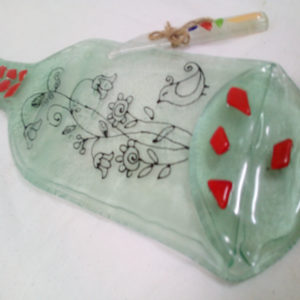 Δίσκος σερβιρίσματος, με δώρο μαχαιράκι (πλατό τυριών) από ανακυκλωμένο μπουκάλι, - είδη σερβιρίσματος - 2