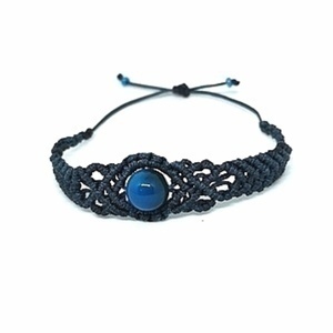 Βραχιόλι μακραμέ με ημιπολύτιμη λίθο μπλε / macrame bracelet - ημιπολύτιμες πέτρες, μακραμέ, boho, χεριού, αυξομειούμενα