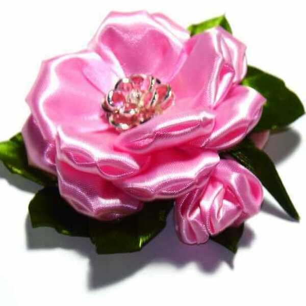 Λαστιχακι "Ροζ ανοιχτο λουλουδι" - ύφασμα, λαστιχάκια μαλλιών - 2