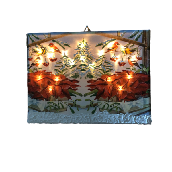 Χριστουγεννιάτικο καδράκι Αλεξανδρινά Λουλούδια με φωτάκια - χειροποίητα, διακοσμητικά, χριστουγεννιάτικα δώρα, πρωτότυπα δώρα - 2