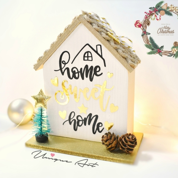 Σπιτάκι ξύλινο διακοσμητικό 11x8x3cm | Γούρια 2022 | Home sweet home 2 - ξύλο, γούρι, σπίτι, διακοσμητικά, χριστουγεννιάτικα δώρα - 3