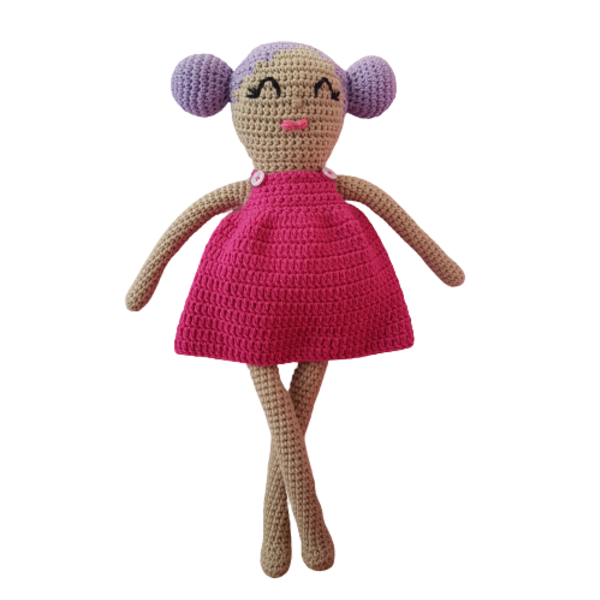 Πλεκτή κούκλα με φούξια φόρεμα 38 cm - ύφασμα, δώρο, λούτρινα, amigurumi, κούκλες - 2