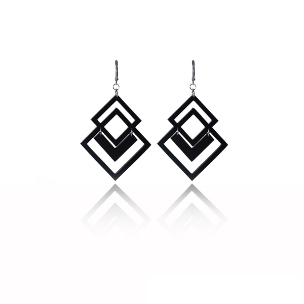 earrings.plexiglass,BLACK,steel,Geometric,(code 5bl) - plexi glass, ατσάλι, κρεμαστά, μεγάλα, γάντζος
