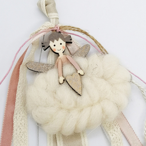 Γούρι Κοριτσάκι Φτερά glitter Μάλλινο Φόρεμα - ύφασμα, ξύλο, χριστουγεννιάτικα δώρα, γούρια