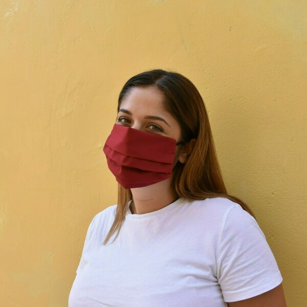Υφασμάτινη μάσκα προσώπου ενηλίκων μπορντό από 100% βαμβάκι - γυναικεία, ανδρικά, πολλαπλών χρήσεων, μάσκες προσώπου - 3