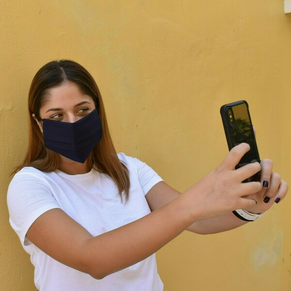 Υφασμάτινη μάσκα προσώπου ενηλίκων μπλε σκούρο από 100% βαμβάκι - γυναικεία, ανδρικά, πολλαπλών χρήσεων, μάσκες προσώπου - 3