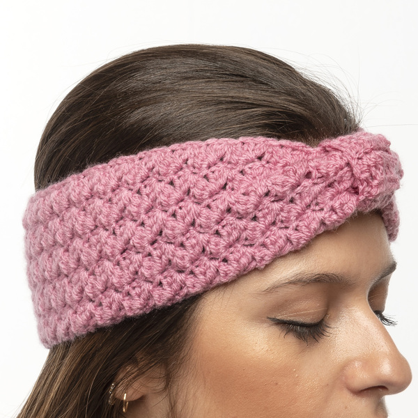 Χειροποίητη πλεκτή κορδέλα με δέσιμο ροζ σκούρο από 100% ακρυλικό νήμα - μαλλί, turban, headbands - 3