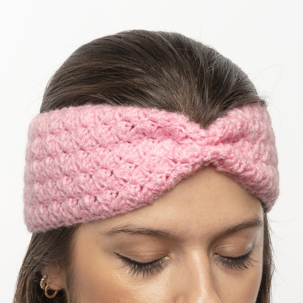 Χειροποίητη πλεκτή κορδέλα με σούρα ροζ από 100% ακρυλικό νήμα - μαλλί, κορδέλα, τουρμπάνι, headbands - 2