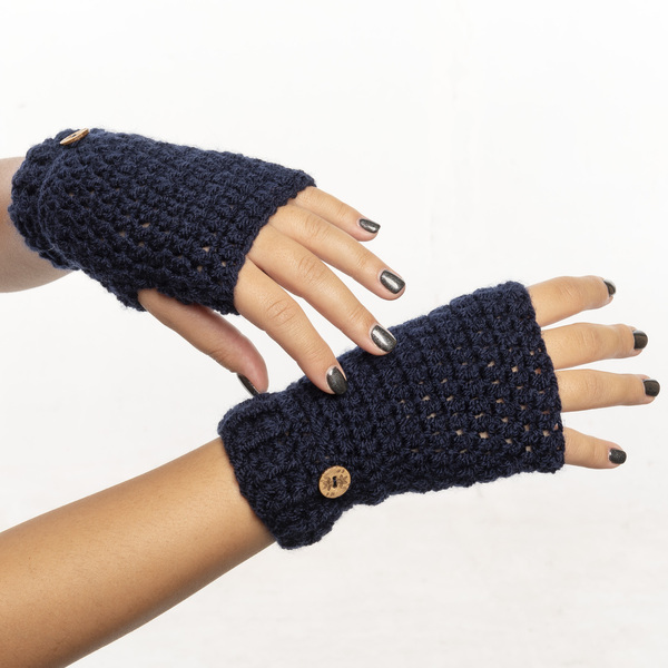 Χειροποίητα πλεκτά γάντια μπλε σκούρο χωρίς δαχτυλάκια από 100% ακρυλικό νήμα - ακρυλικό - 2